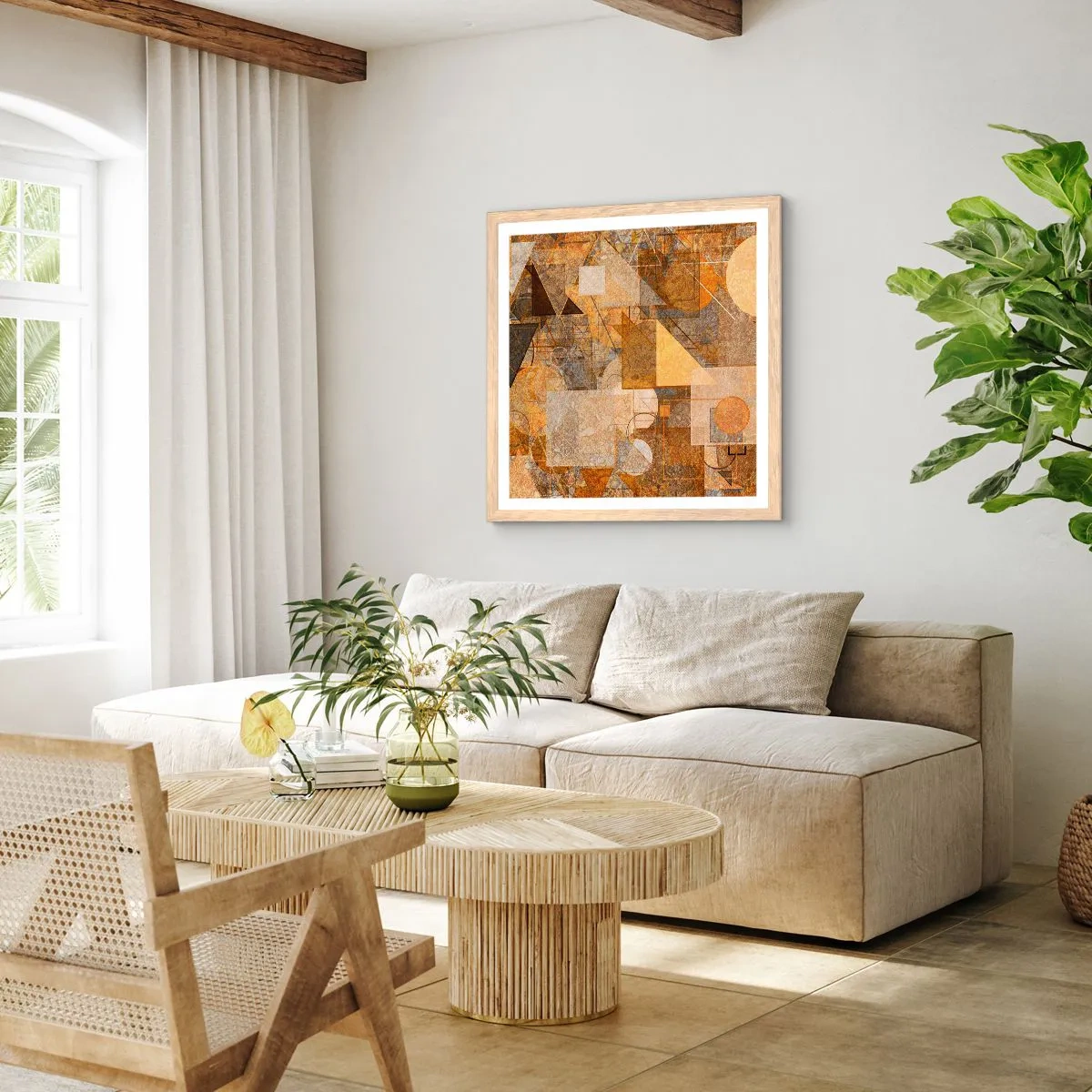 Poster în ramă de stejar deschis - Studiu cubist de bronz - 60x60 cm