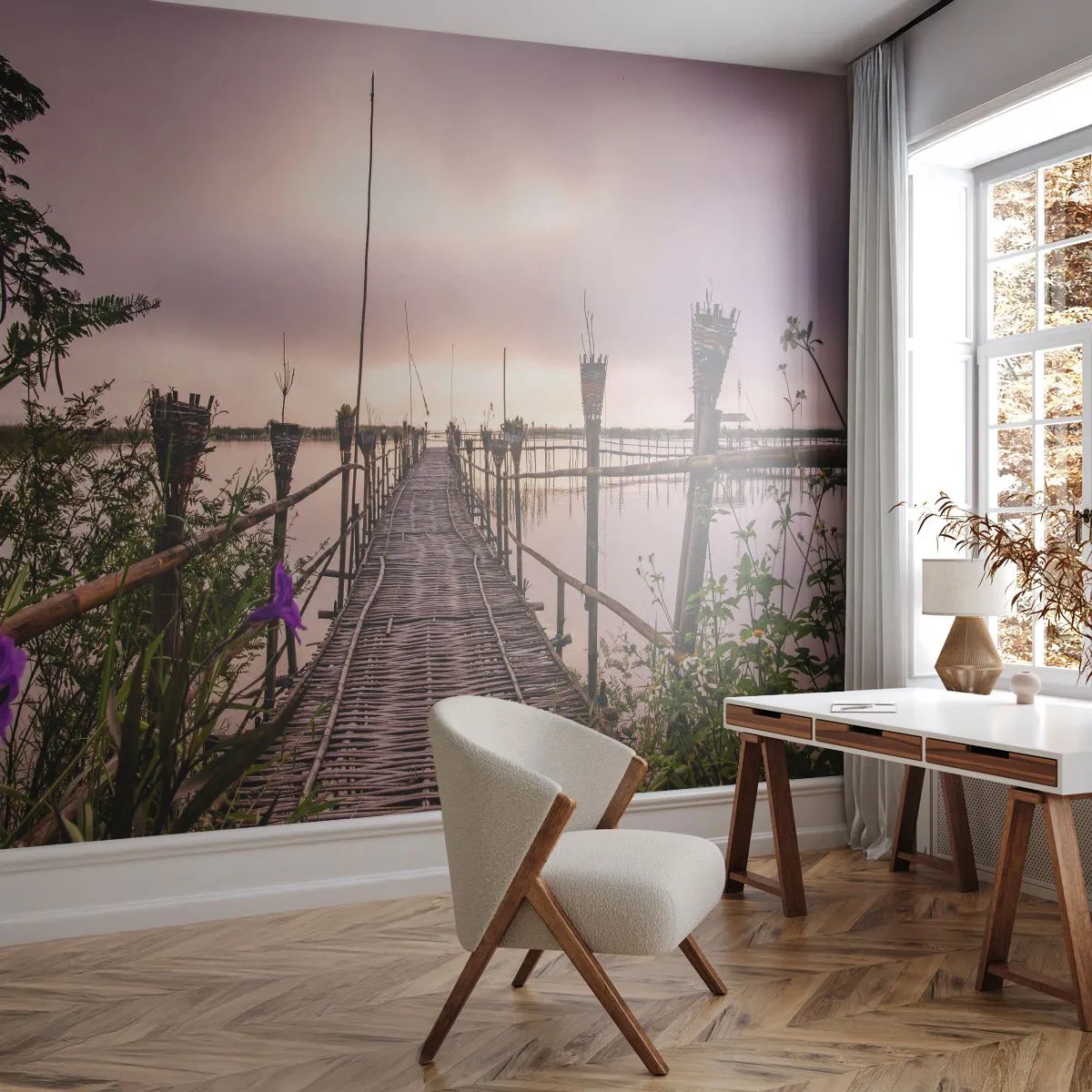 Tapet Premium Canvas - Pacea și liniștea Asiei - Peisaj, Râu, Bambus - 400x280 cm