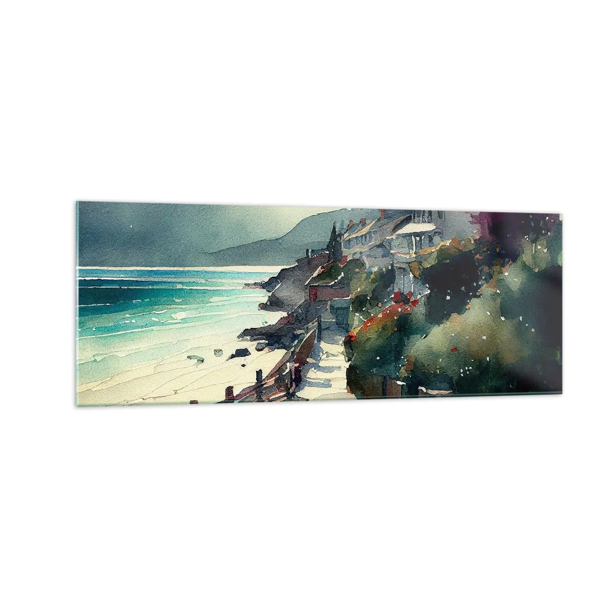 Tablou pe sticlă - Orășel mediteraneean - 140x50 cm