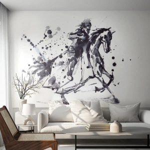 Tapet Premium Canvas - Cavalerul negru - Abstracția, Cavaler Călare, Armura de cavaler - 100x70 cm