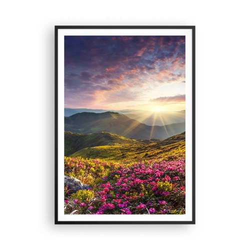 Poster în ramă neagră - Prospețimea unei dimineți de munte - 70x100 cm