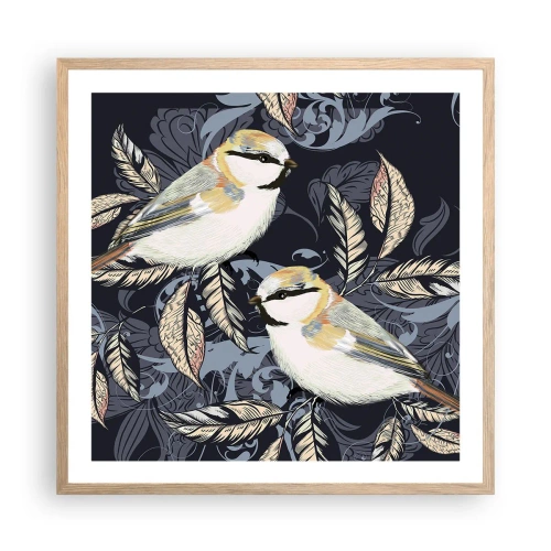 Poster în ramă de stejar deschis - Ciripirile galben-albastru - 60x60 cm