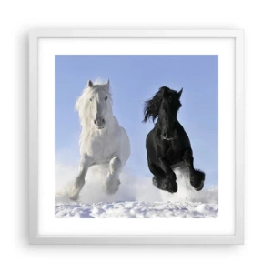 Poster în ramă albă - Galop de alb și negru - 40x40 cm