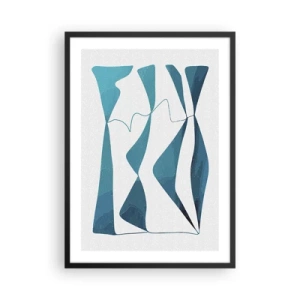 Poster în ramă neagră - O compoziție abstractă în nuanțe de albastru cu linii dinamice. - 50x70cm - Abstracție: relație turcoaz - Decorațiune modernă pentru perete pentru living și dormitor ARTTOR