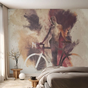 Tapet Premium Canvas - În forme de marmură sufletul ciclist - Abstracția, Femeie, Bicicleta - 250x175 cm