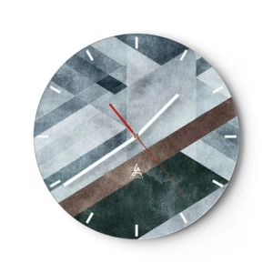 Ceas de perete - Ceas pe sticlă - Geometrie în nuanțe de albastru, maro și gri - 30x30cm - Eleganța sofisticată a geometriei - Decorațiune modernă pentru perete pentru living, bucătărie și dormitor ARTTOR