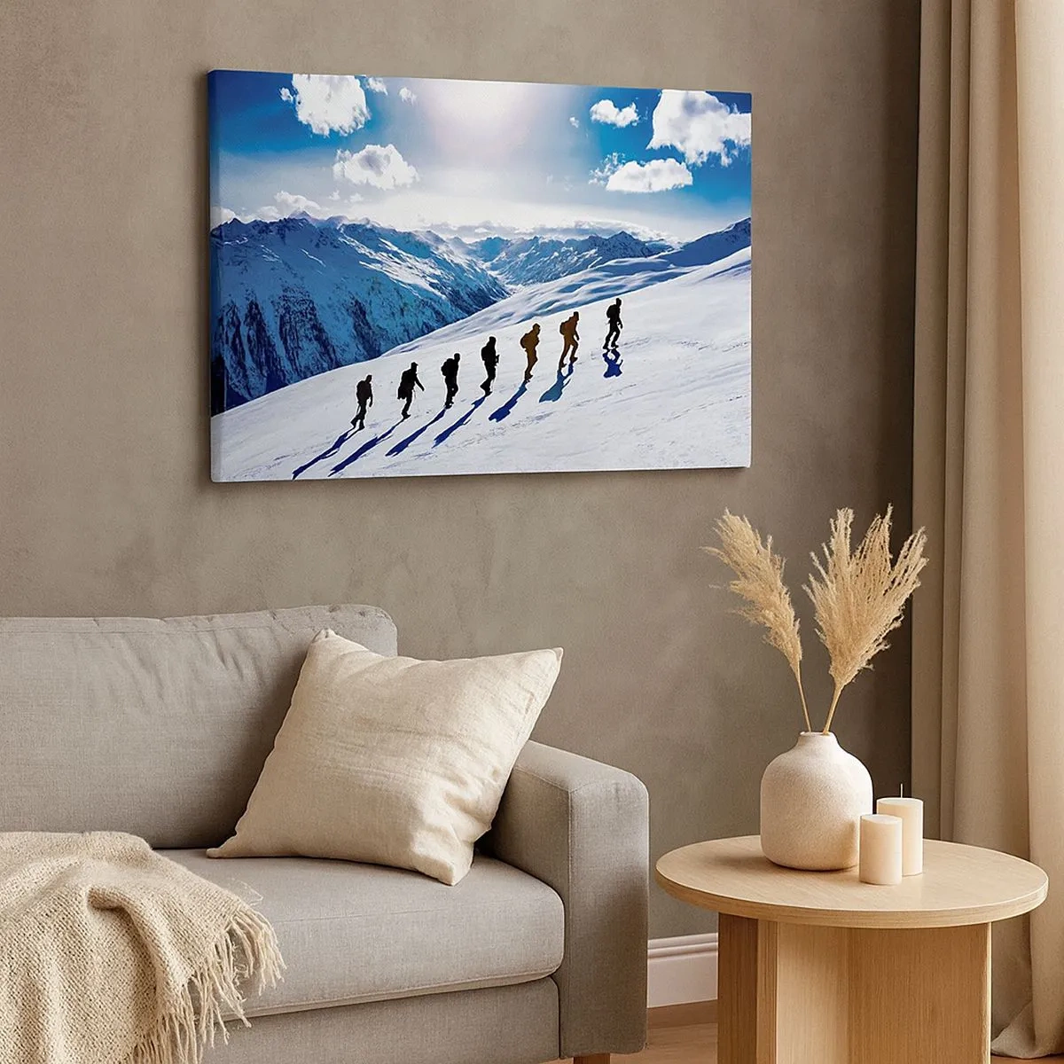 Tablou pe pânză Canvas - Un grup de alpiniști care urcă o pantă înzăpezită - 70x50cm - Echipa câștigătoare - Decorațiune modernă pentru perete pentru living și dormitor ARTTOR