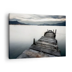 Tablou pe pânză Canvas - Un pod de lemn care duce spre un lac liniștit - 70x50cm - Scufundă-te în pace - Decorațiune modernă pentru perete pentru living și dormitor ARTTOR