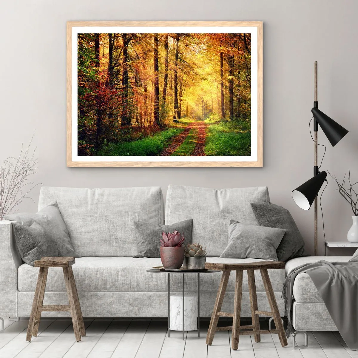 Poster în ramă de stejar deschis - Tăcere de aur de pădure - 50x40 cm