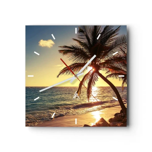 Ceas de perete - Ceas pe sticlă - Vara sub palmieri - 40x40 cm