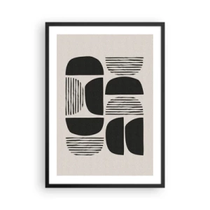 Poster în ramă neagră - Abstracție geometrică cu forme și linii negre - 50x70cm - Jumătăți necomplete - Decorațiune modernă pentru perete pentru living și dormitor ARTTOR