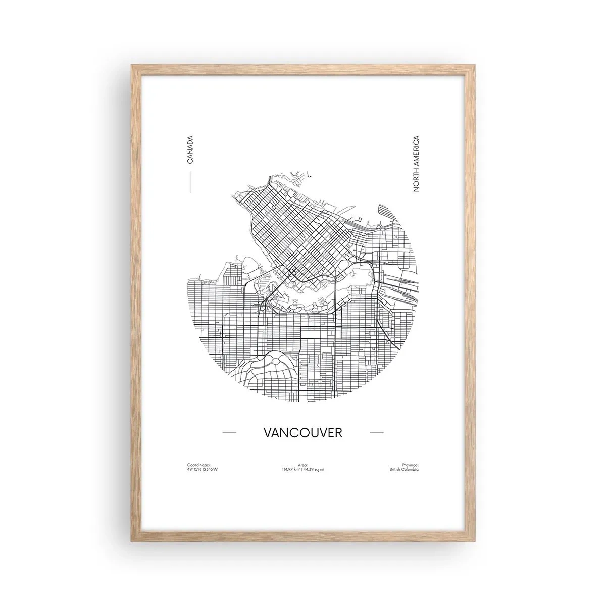 Poster în ramă de stejar deschis - Anatomia Vacouverului - 50x70 cm