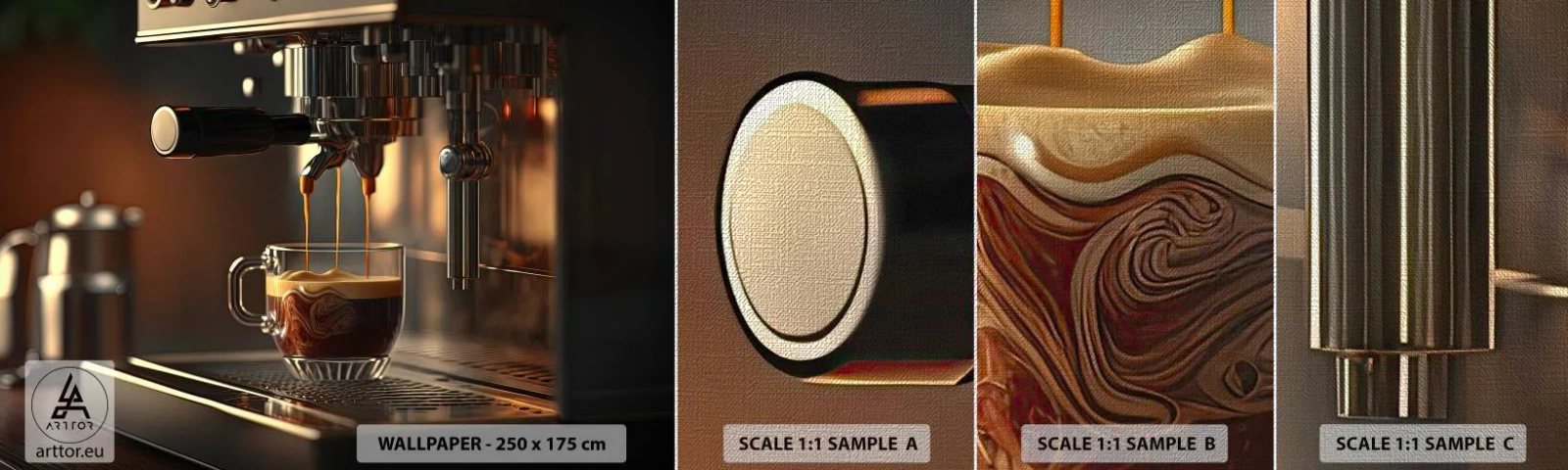 Mostră tapet Premium Canvas - Băutură senzuală - Cafea, Automat de cafea, Gastronomie - 100x30 cm