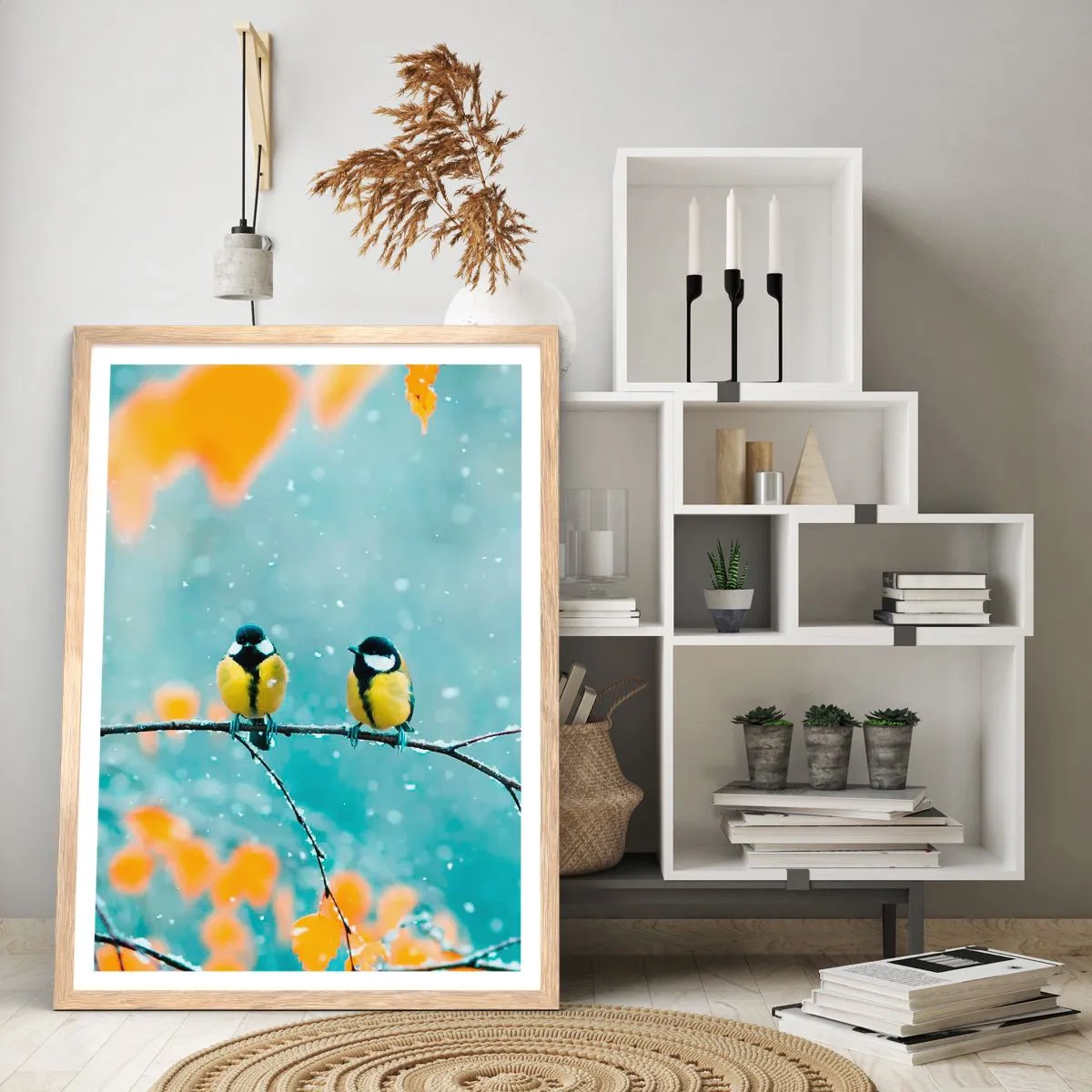 Poster în ramă de stejar deschis - Bârfele păsărilor - 70x100 cm