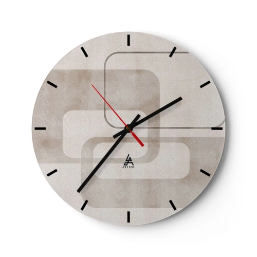 Ceas de perete - Ceas pe sticlă - Un model geometric minimalist în nuanțe de bej - 30x30cm - Fuga geometrică - Decorațiune modernă pentru perete pentru living, bucătărie și dormitor ARTTOR