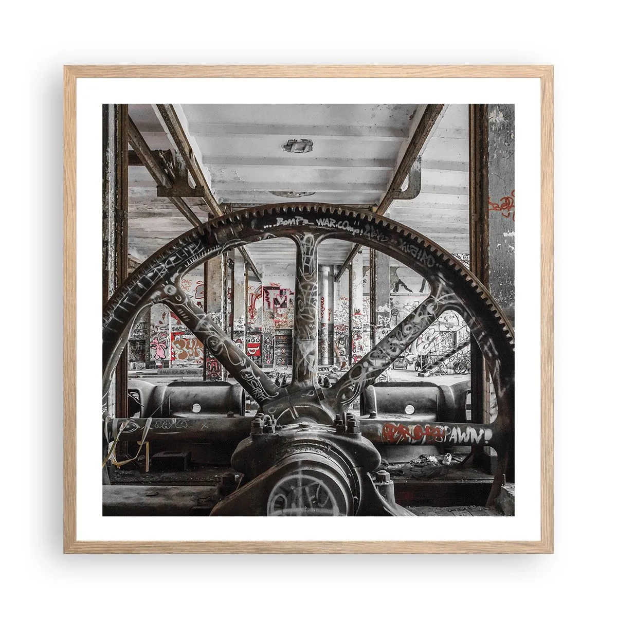 Poster în ramă de stejar deschis - Viața secretă a unei fabrici - 60x60 cm