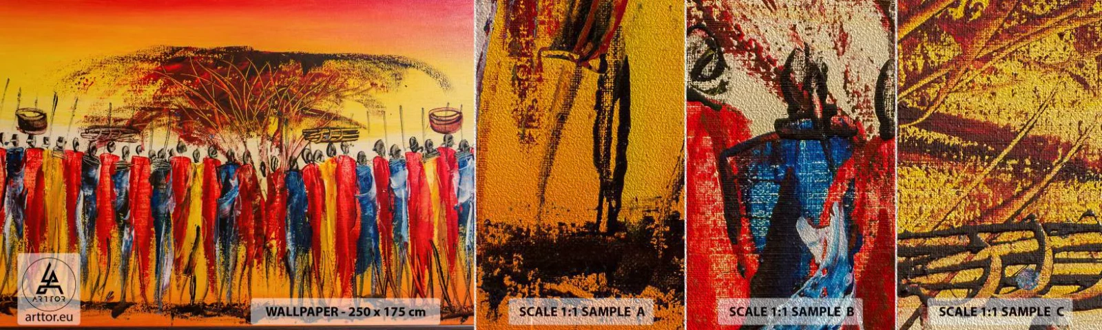 Mostră tapet Premium Sand - Acolo, acolo, acolo, acolo se duc - Bucată, oameni, Africa - 100x30 cm