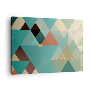 Tablou pe pânză Canvas - Modele geometrice în nuanțe de turcoaz și maro - 70x50cm - Unitatea multiplicității, multiplicitatea unității - Decorațiune modernă pentru perete pentru living și dormitor ARTTOR