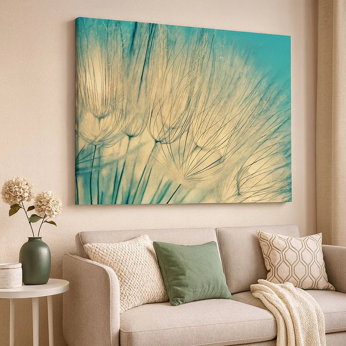 Tablou pe pânză Canvas - Fotografie macro a păpădiilor în lumina zilei - 70x50cm - Așteptând vântul - Decorațiune modernă pentru perete pentru living și dormitor ARTTOR