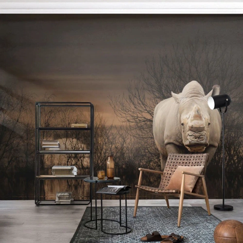 Tapet Premium Canvas - Albul împotriva naturii - Rinocer, Animale, Africa - 200x140 cm