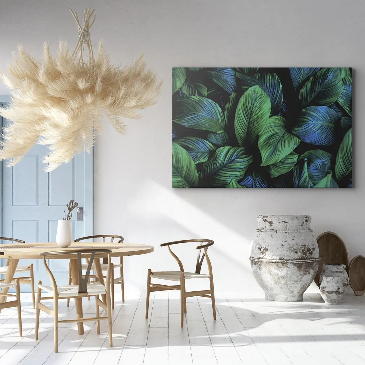 Tablou pe pânză Canvas - Frunze verzi într-un stil minimalist - 70x50cm - Traficul verde - Decorațiune modernă pentru perete pentru living și dormitor ARTTOR