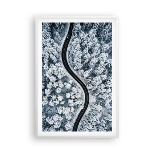 Poster în ramă albă - Prin pădurea de iarnă - 61x91 cm