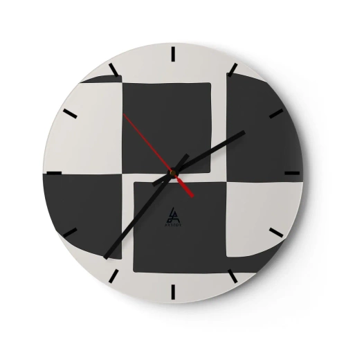 Ceas de perete - Ceas pe sticlă - Compoziție geometrică în alb și negru - 30x30cm - Antiteză - sinteză - Decorațiune modernă pentru perete pentru living, bucătărie și dormitor ARTTOR