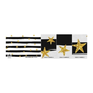 Mostră tapet Premium Sand - Cu toții ne-am născut sub o stea norocoasă - Grafică, Stea de aur, dungi albe și negre - 100x30 cm