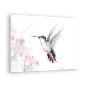Tablou pe sticlă - Colibri colorat în acuarelă delicată - 70x50cm - Oprit în mișcare - Decorațiune modernă pentru perete pentru living și dormitor ARTTOR