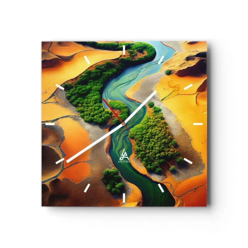 Ceas de perete - Ceas pe sticlă - Râul care dă viață - 30x30 cm