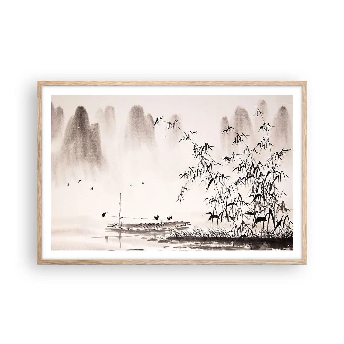 Poster în ramă de stejar deschis - Liniștea câmpurilor de orez - 91x61 cm