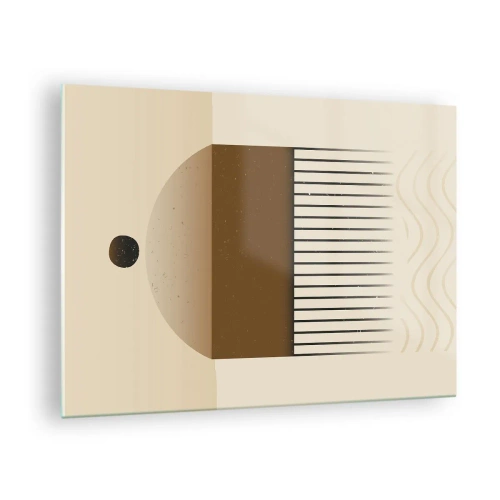 Tablou pe sticlă - Abstracție bej și maro cu forme și linii geometrice - 70x50cm - Stări diferite - Decorațiune modernă pentru perete pentru living și dormitor ARTTOR