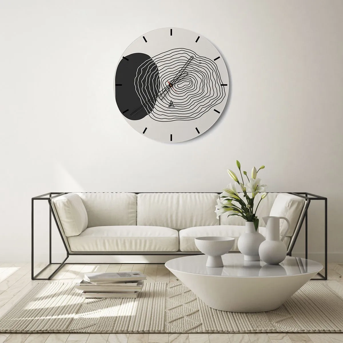 Ceas de perete - Ceas pe sticlă - Linii abstracte care formează modele concentrice pe un fundal deschis. - 30x30cm - Persistență și vibrațiile - Decorațiune modernă pentru perete pentru living, bucătărie și dormitor ARTTOR