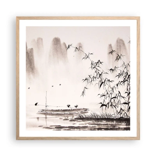 Poster în ramă de stejar deschis - Liniștea câmpurilor de orez - 60x60 cm