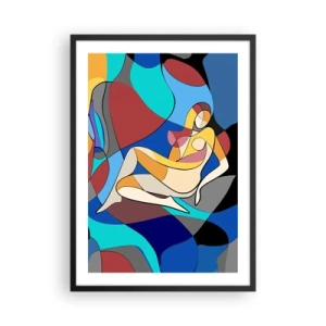 Poster în ramă neagră - Siluetă abstractă a unei femei într-o compoziție colorată - 50x70cm - Nudul cubist - Decorațiune modernă pentru perete pentru living și dormitor ARTTOR