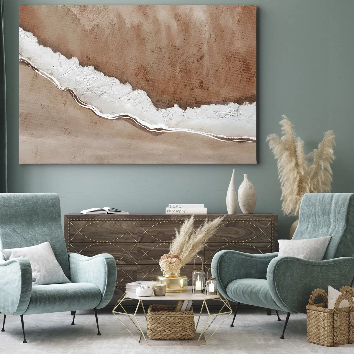 Tablou pe pânză Canvas - Textură nisipoasă cu accente albe - 70x50cm - În culorile pământului - Decorațiune modernă pentru perete pentru living și dormitor ARTTOR