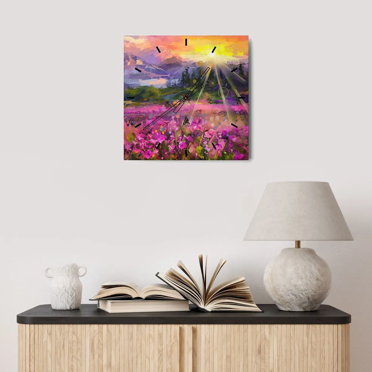 Ceas de perete - Ceas pe sticlă - Într-o vale sub protecția soarelui - 40x40 cm