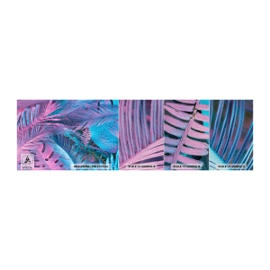 Mostră tapet Premium Sand - Palmieri în alb și albastru - Abstracția, Frunze, Planta tropicala - 100x30 cm
