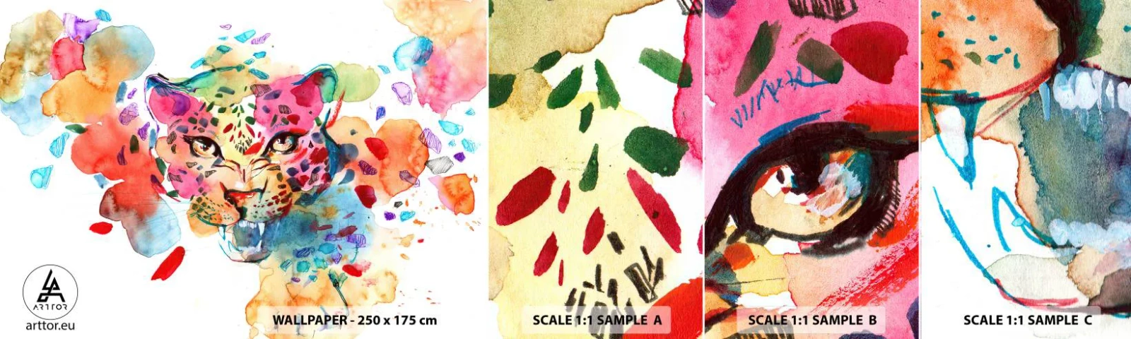 Mostră tapet autocolant Deluxe Sticker - Frumoasa și bestia - Panteră, Animale, Abstracția - 100x30 cm