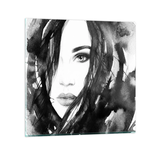 Tablou pe sticlă - Studiu unei dame în alb și negru - 70x70 cm