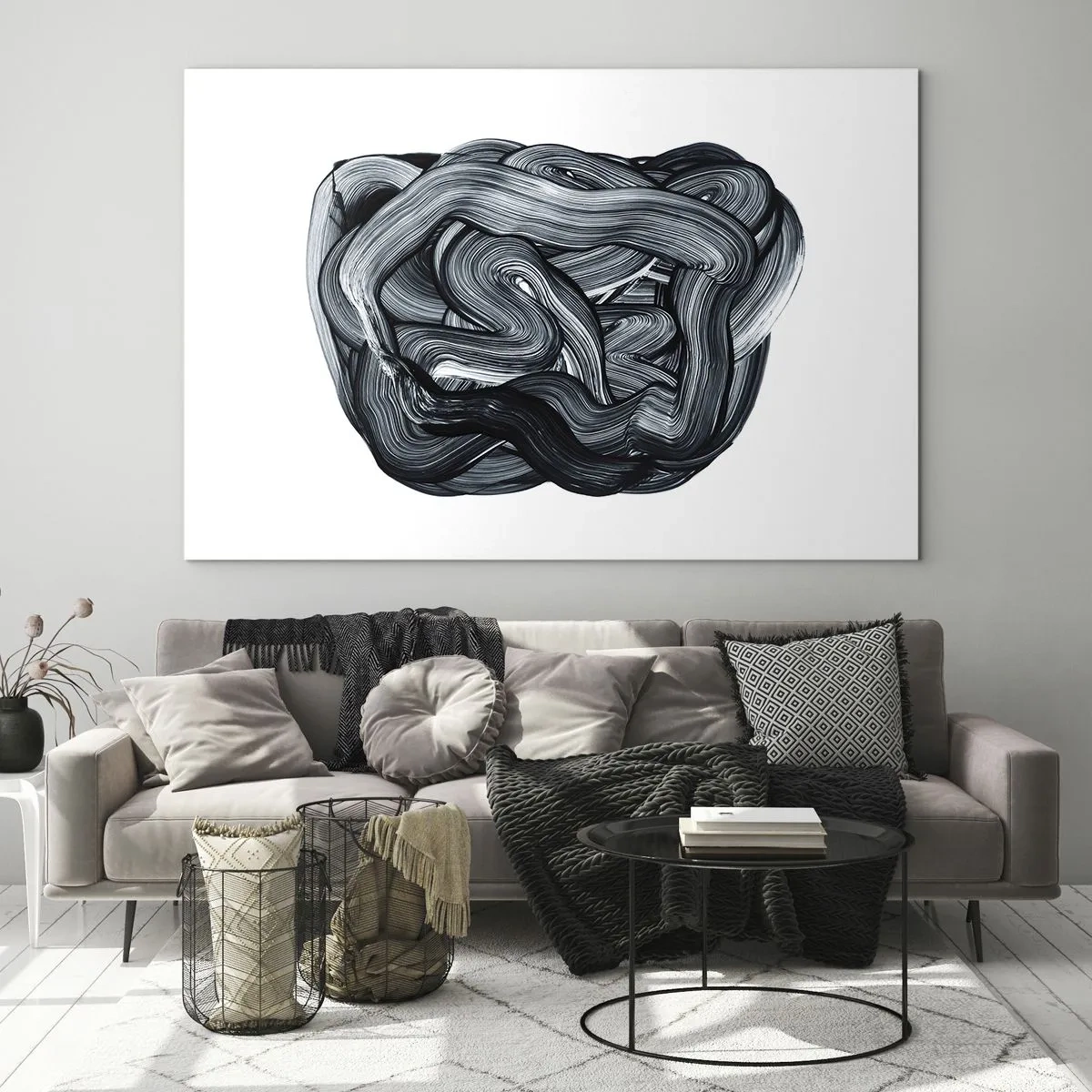 Tablou pe sticlă - Abstracție cu pensulă alb-negru - 70x50cm - Nu este atât de simplu - Decorațiune modernă pentru perete pentru living și dormitor ARTTOR
