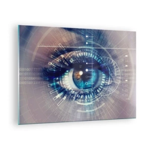 Tablou pe sticlă - Un ochi digital cu o temă futuristă de tehnologie și date - 70x50cm - Crezi că mă cunoști - Decorațiune modernă pentru perete pentru living și dormitor ARTTOR