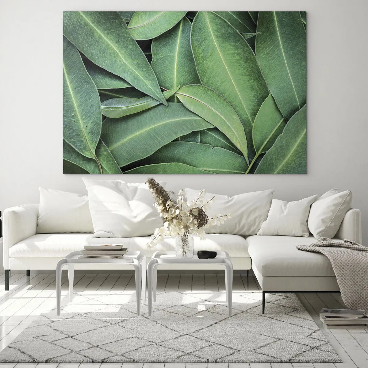 Tablou pe sticlă - Prim-plan cu frunze verzi aranjate în straturi - 70x50cm - Suculente și proaspete - Decorațiune modernă pentru perete pentru living și dormitor ARTTOR