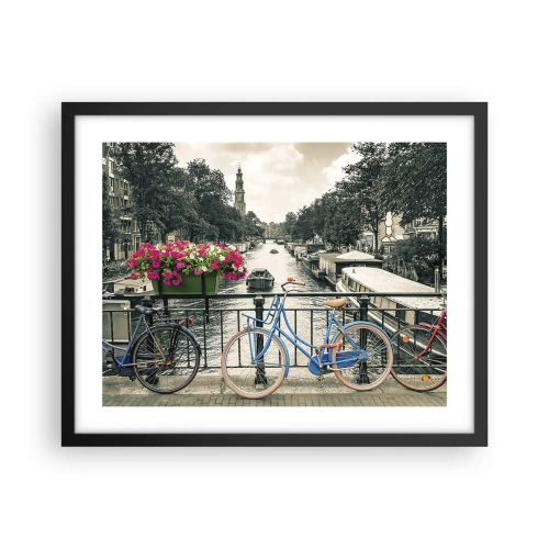 Poster în ramă neagră - Culorile unui canal din Amsterdam - 50x40 cm