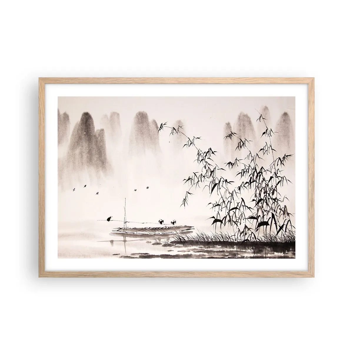 Poster în ramă de stejar deschis - Liniștea câmpurilor de orez - 70x50 cm