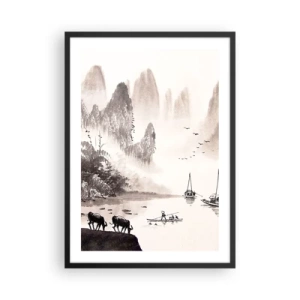 Poster în ramă neagră - Peisaj chinezesc în stil tradițional - 50x70cm - Viața exotică de zi cu zi a Estului - Decorațiune modernă pentru perete pentru living și dormitor ARTTOR