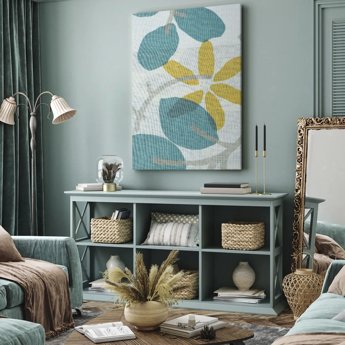 Tablou pe pânză - Printre frunzele de azur - 70x100 cm