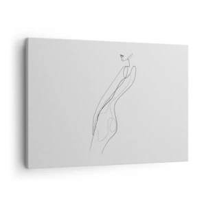 Tablou pe pânză Canvas - O linie minimalistă care prezintă o siluetă pe un fundal deschis - 70x50cm - Abia o promisiune - Decorațiune modernă pentru perete pentru living și dormitor ARTTOR