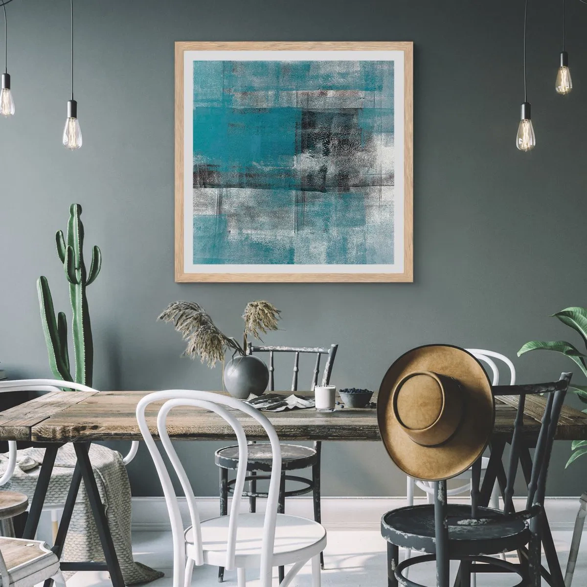 Poster în ramă de stejar deschis - Apă și aer - 60x60 cm