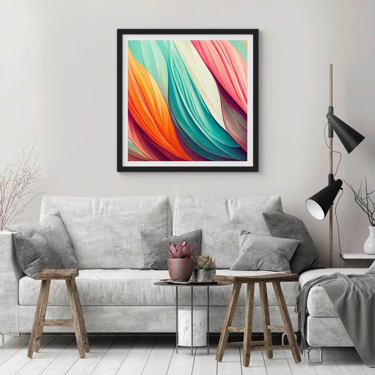 Poster în ramă neagră - Țesătură de curcubeu - 30x30 cm